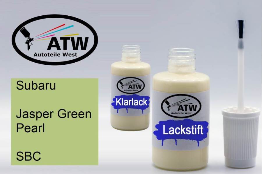 Subaru, Jasper Green Pearl, SBC: 20ml Lackstift + 20ml Klarlack - Set, von ATW Autoteile West.